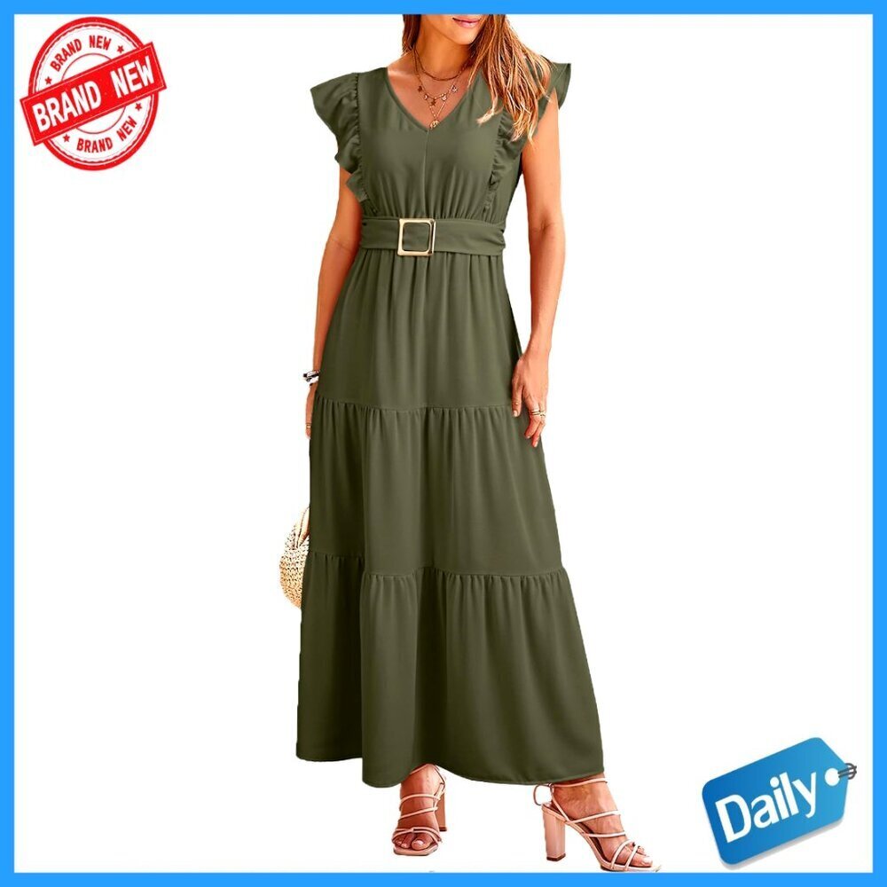 Maxi Dress V-Neck Cap Sleeve Ruched Empire Waist Wedding Guest